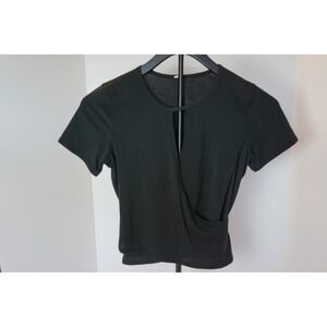 Lululemon Short Sleeve Wrap Front Keyhole Neck Yoga Top Black